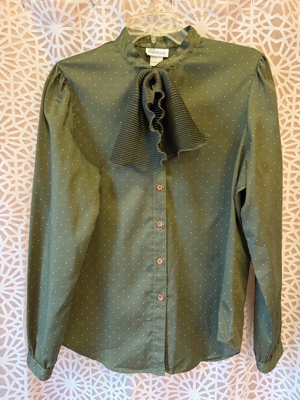 Vintage Levi Strauss Polka Dot Button Down Blouse With Tie